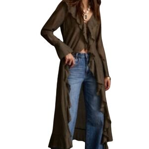 12th Tribe Boho Long Cardigan Olive Green Size Medium